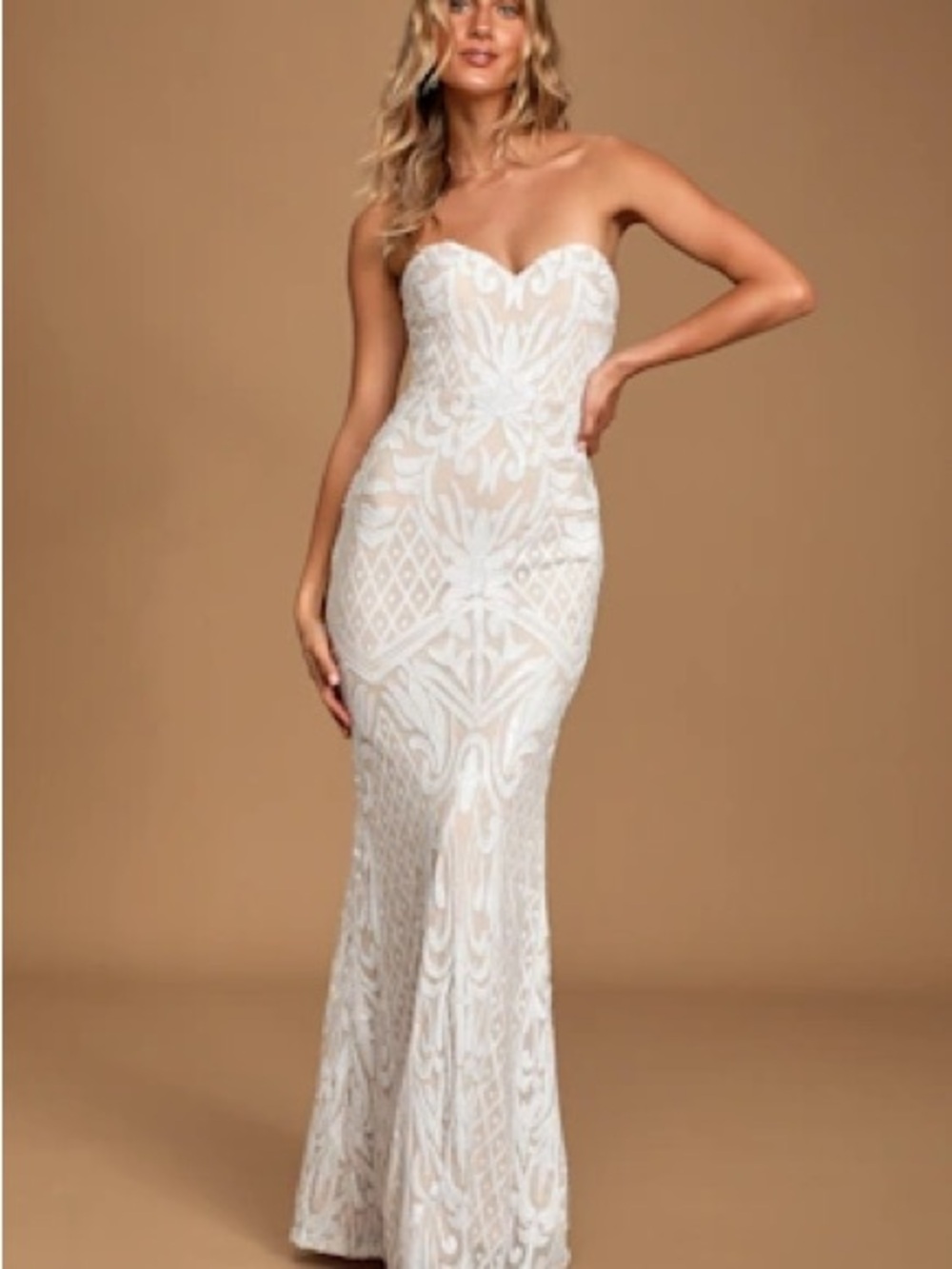 Lulu's Strapless Sweetheart Lace Bridal Gown in White - Picture 2 of 5